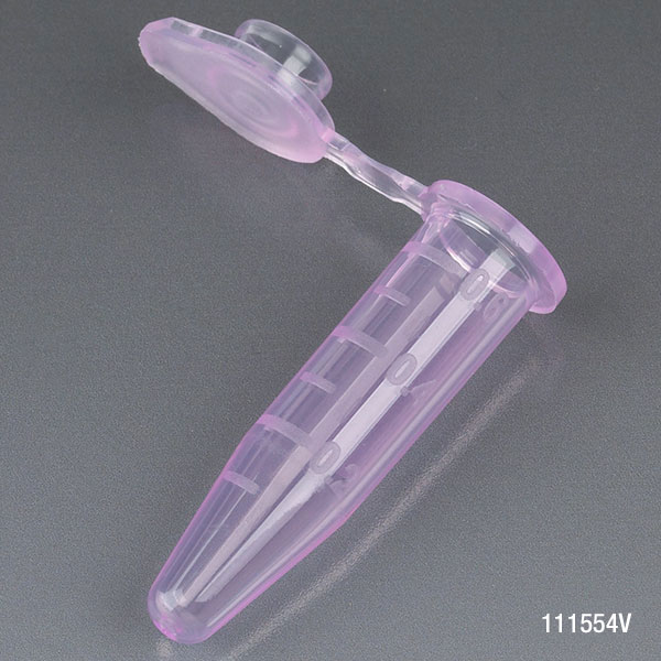Globe Scientific Microcentrifuge Tube, 0.5mL, PP, Attached Snap Cap, Graduated, Violet, Certified: Rnase, Dnase and Pyrogen Free, 500/Stand Up Zip Lock Bag Microcentrifuge Tube; Microtube; Eppendorf Tube; Micro CT; 0.5mL; Centrifuge Tube; Violet;
